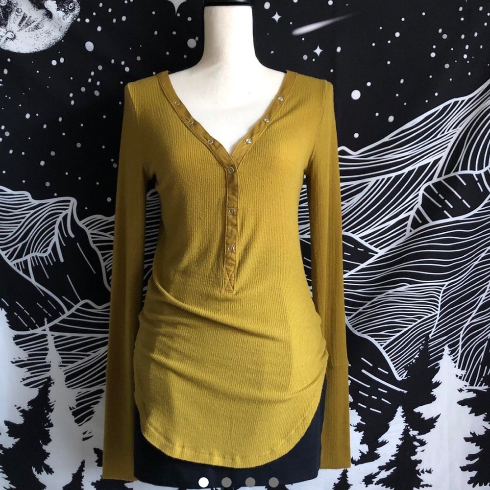 Chartreuse Long sleeve half button top